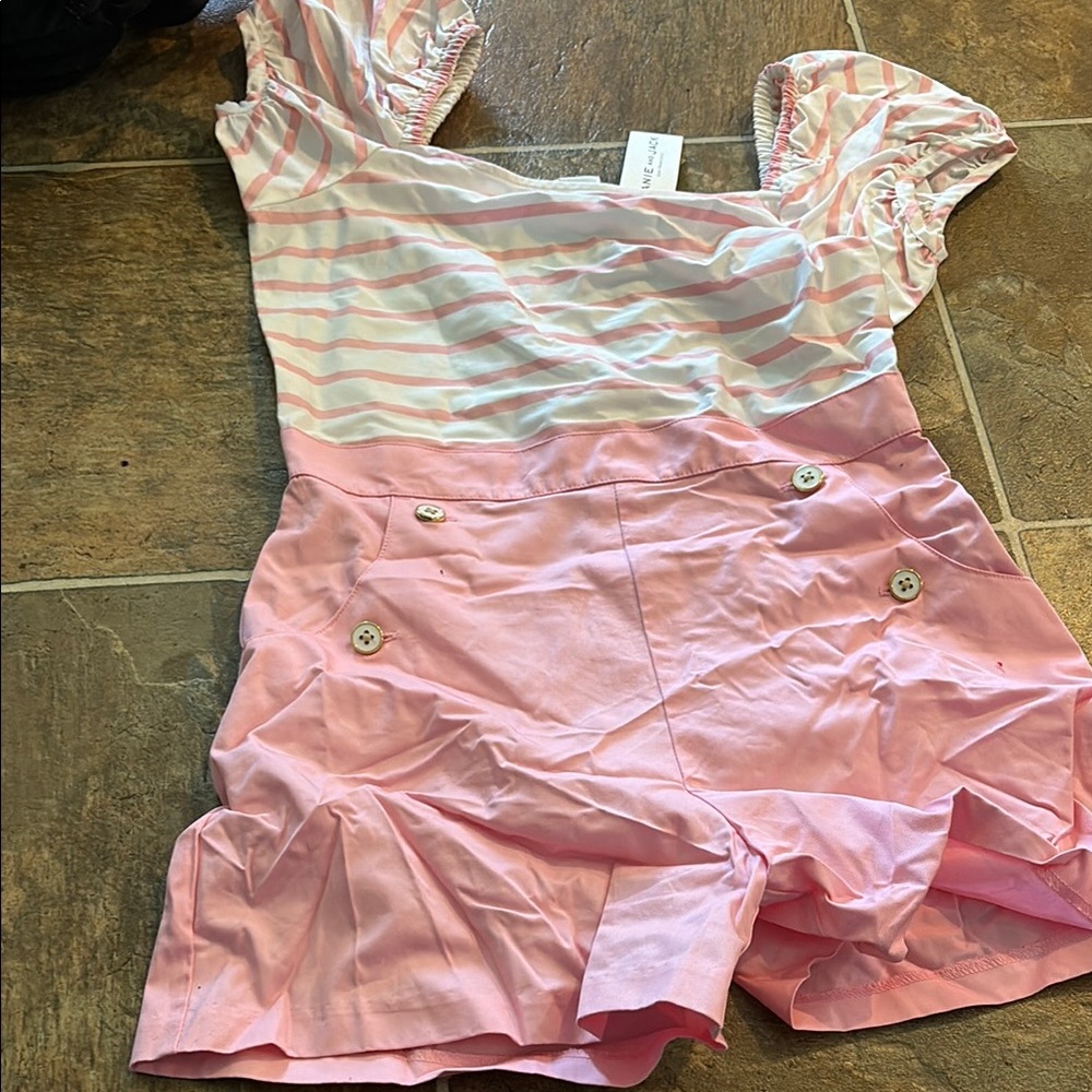 Janie and Jack Pink and White Checkered Romper